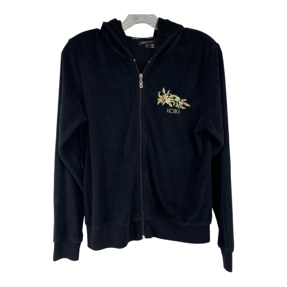BCBGMaxazria 90s Vintage Sz Large Black Embroidered Peacock Track Jacket Y2K
